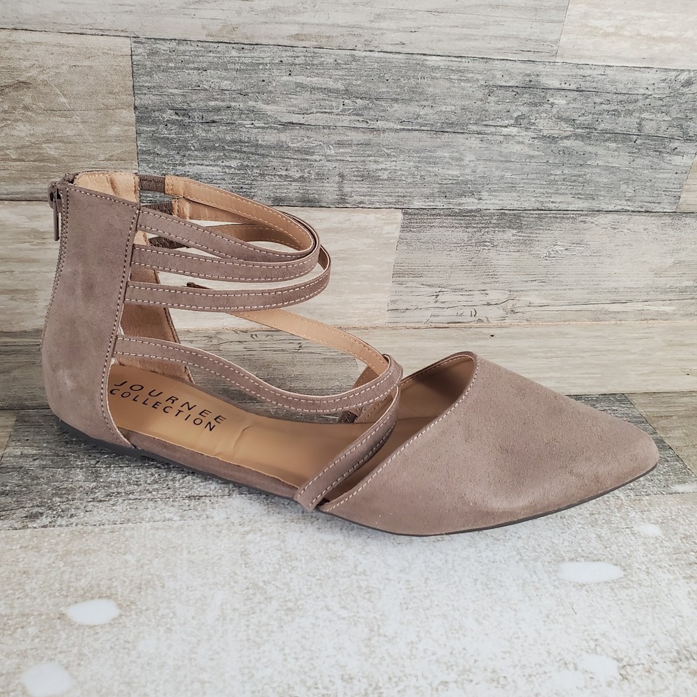 Journee Marlee Womens Flats Sandals Sz 12 Taupe Faux Suede Back Zip Pointed Toe